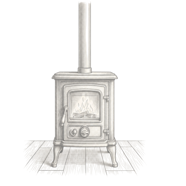 Vintage cast iron stove — technical illustration
